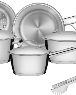 Jogo de Panelas Tramontina Aço Inox Allegra 5 Peças Fundo Triplo + Pegador de Massa