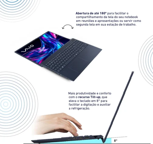 Notebook VAIO FE16 AMD Ryzen 5-5625U - 16GB RAM 512GB SSD Linux - Wi-Fi 6 - Tela 16" IPS WUXGA - VJFE69F11X-B0711H Antirreflexo - Permite upgrade de RAM e SSD – Cinza Grafite - Imagem 6
