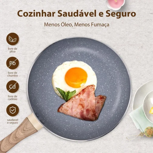Jogo de Panelas Indução Cerâmica Antiaderente 8 Peças, Adequado para Fogão a Indução, Gás, Elétrico e Vitrocerâmico, Durável Lindas e Qualidade, Cinza-Bege - Imagem 8