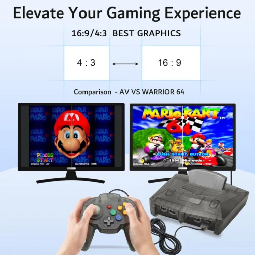 N64 Console - Newly Design Looking for N64 with HD Output (Native RGB Signal), 100% Better Video Quality, Plug & Play - Compatible with All US/JP Cartridges, Including 1 Warrior 64 Controlle (Black) - Imagem 5