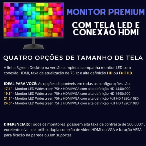 Computador Completo 3green Desktop Intel Core i7 16GB Monitor 19.5" HDMI SSD 256GB Windows 10 3D-098 - Imagem 6