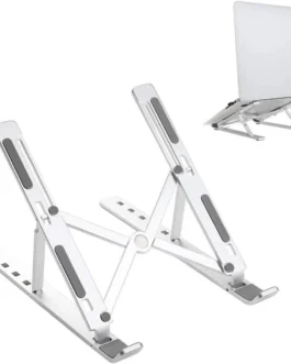 Suporte para Notebook e Tablet Linha Premium em Alumínio Dobrável e Ergonômico Para Desktop Portátil Ajustável em 6 Ângulos com Altura Regulável Leve Apoio Universal – Com estojo para armazenagem