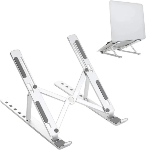 Suporte para Notebook e Tablet Linha Premium em Alumínio Dobrável e Ergonômico Para Desktop Portátil Ajustável em 6 Ângulos com Altura Regulável Leve Apoio Universal - Com estojo para armazenagem - Imagem 2