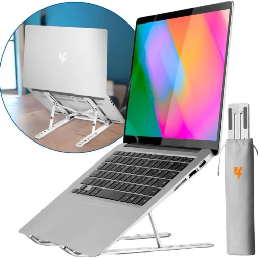 Suporte para Notebook e Tablet Linha Premium em Alumínio Dobrável e Ergonômico Para Desktop Portátil Ajustável em 6 Ângulos com Altura Regulável Leve Apoio Universal - Com estojo para armazenagem - Imagem 4
