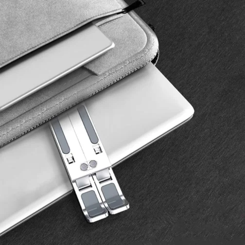 Suporte para Notebook e Tablet Linha Premium em Alumínio Dobrável e Ergonômico Para Desktop Portátil Ajustável em 6 Ângulos com Altura Regulável Leve Apoio Universal - Com estojo para armazenagem - Imagem 7