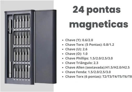 Kit Chaves de Precisão 24 em 1 Ponta Magnética Eletrônicos Premium - Imagem 3