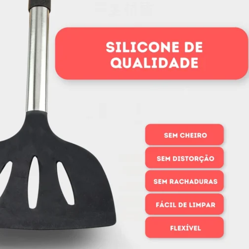Kit 15 Utensílios De Cozinha Com Cabo De Inox e Silicone Premium (Preto) - Imagem 7