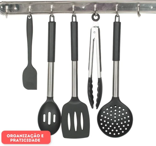 Kit 15 Utensílios De Cozinha Com Cabo De Inox e Silicone Premium (Preto) - Imagem 8