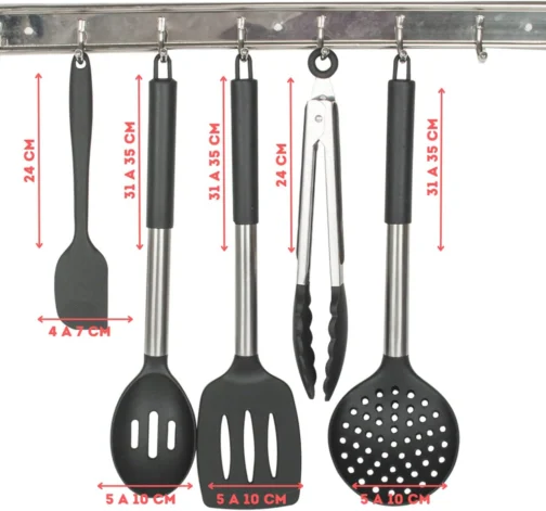 Kit 15 Utensílios De Cozinha Com Cabo De Inox e Silicone Premium (Preto) - Imagem 10