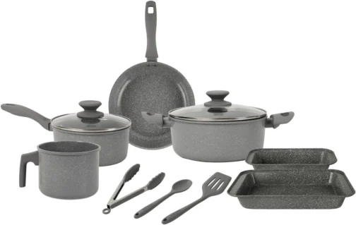 BLACK+DECKER JOGO DE PANELAS 9 PEÇAS CERAMIC LINE - CORPO COM REVESTIMENTO CERÂMICO ANTIADERENTE COM ACABAMENTO MARMORIZADO GREY MARBLE, BASE COMPATÍVEL COM INDUÇÃO - Imagem 3