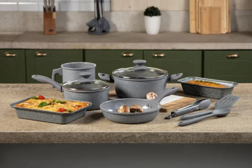 BLACK+DECKER JOGO DE PANELAS 9 PEÇAS CERAMIC LINE - CORPO COM REVESTIMENTO CERÂMICO ANTIADERENTE COM ACABAMENTO MARMORIZADO GREY MARBLE, BASE COMPATÍVEL COM INDUÇÃO - Imagem 4