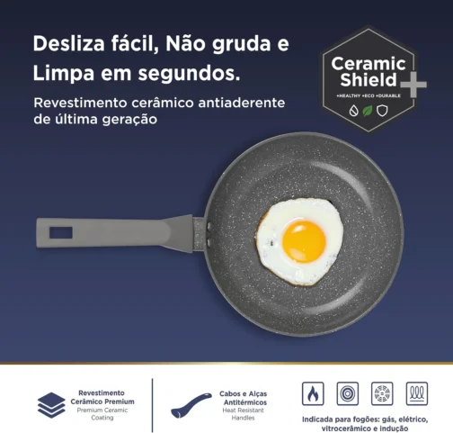 BLACK+DECKER JOGO DE PANELAS 9 PEÇAS CERAMIC LINE - CORPO COM REVESTIMENTO CERÂMICO ANTIADERENTE COM ACABAMENTO MARMORIZADO GREY MARBLE, BASE COMPATÍVEL COM INDUÇÃO - Imagem 7