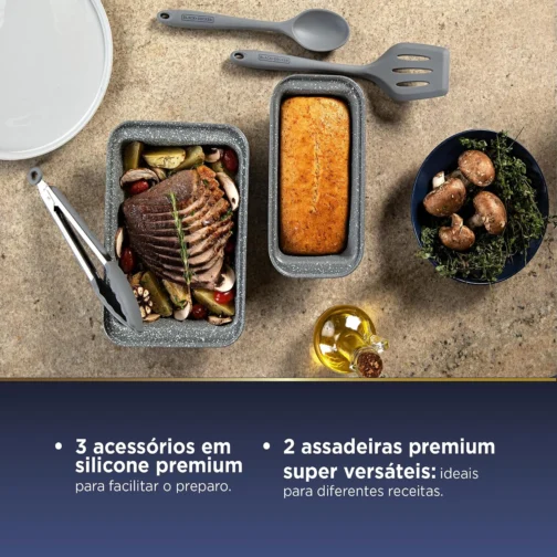 BLACK+DECKER JOGO DE PANELAS 9 PEÇAS CERAMIC LINE - CORPO COM REVESTIMENTO CERÂMICO ANTIADERENTE COM ACABAMENTO MARMORIZADO GREY MARBLE, BASE COMPATÍVEL COM INDUÇÃO - Imagem 8