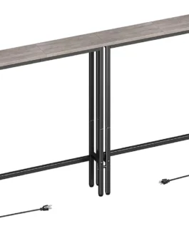 ELYKEN Pacote com 2 mesas de console estreito de 15 cm com tomadas, total de 200 cm de comprimento, mesa atrás do sofá com estação de carregamento e cabo de extensão de 149 cm para sala de estar, 15