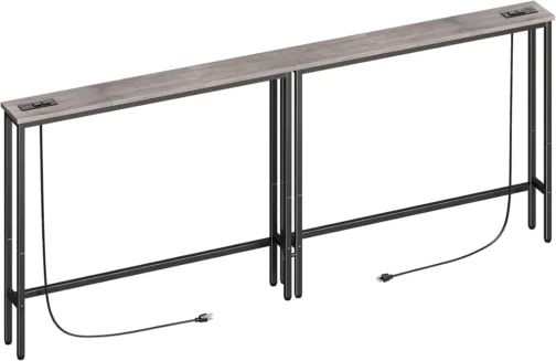 ELYKEN Pacote com 2 mesas de console estreito de 15 cm com tomadas, total de 200 cm de comprimento, mesa atrás do sofá com estação de carregamento e cabo de extensão de 149 cm para sala de estar, 15 - Imagem 2