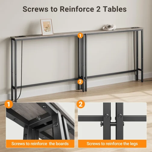 ELYKEN Pacote com 2 mesas de console estreito de 15 cm com tomadas, total de 200 cm de comprimento, mesa atrás do sofá com estação de carregamento e cabo de extensão de 149 cm para sala de estar, 15 - Imagem 8
