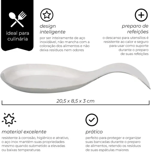 Mimo Style Descanso para Utensílio Feito Inteiramente de Aço Inoxidável na Cor Prata. Ideal para Armazenar e Organizar Seus Preparos de Comida. Perfeito para Uso Culinário na Sua Cozinha - Imagem 3