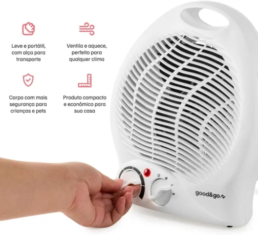 Good&Go Aquecedor Elétrico 127V Doméstico 1500W Portátil GG-AQ01 Branco Plástico Resistente - Imagem 4