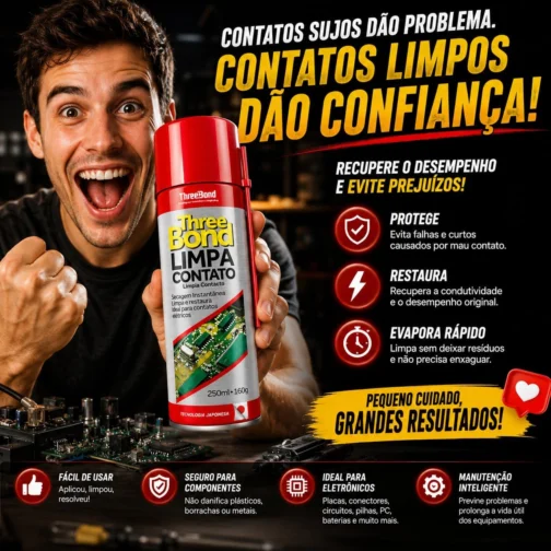 Limpa Contato Elétrico ThreeBond 250ml Spray | Evaporação Rápida | Ideal para Eletrônicos Placas, Conectores, Circuitos, Pilhas, PC, Baterias - Imagem 6