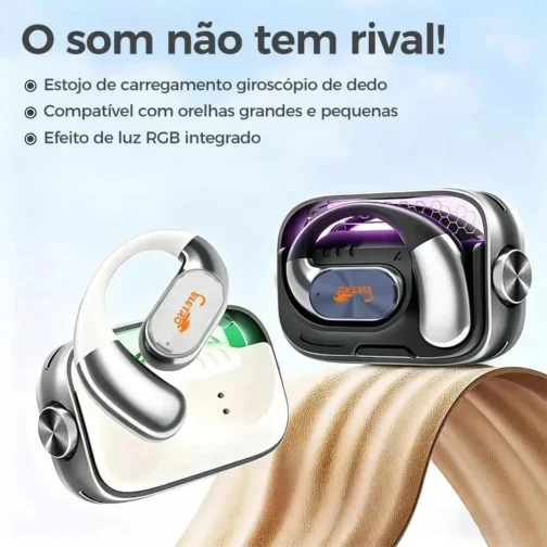 Fone de Ouvido Bluetooth TWS, Proteção IP55, RGB Integrado, Estojo Giroscópio, Compatível com Orelhas Grandes e Pequenas (preto) - Imagem 5