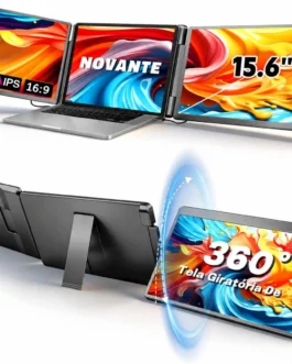 Monitor Duplo Portátil para Notebook 15.6″ – Expansor de Telas Triplo com Design 360°, Tela IPS FHD 1080p 60Hz, Baixa Luz Azul, Compatível com Windows/Mac/Switch (Cabos Inclusos)