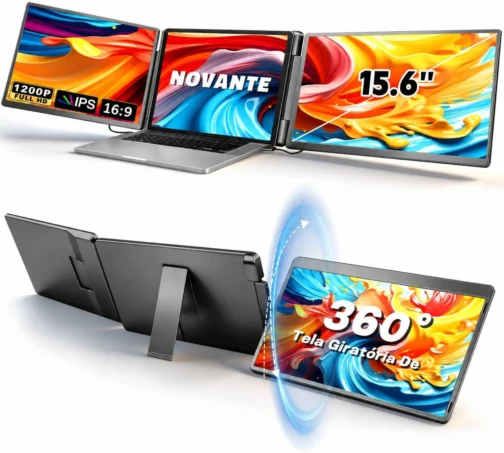 Monitor Duplo Portátil para Notebook 15.6" - Expansor de Telas Triplo com Design 360°, Tela IPS FHD 1080p 60Hz, Baixa Luz Azul, Compatível com Windows/Mac/Switch (Cabos Inclusos) - Imagem 2