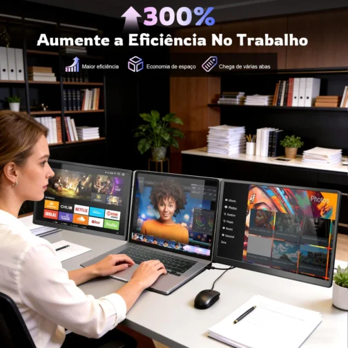 Monitor Duplo Portátil para Notebook 15.6" - Expansor de Telas Triplo com Design 360°, Tela IPS FHD 1080p 60Hz, Baixa Luz Azul, Compatível com Windows/Mac/Switch (Cabos Inclusos) - Imagem 5