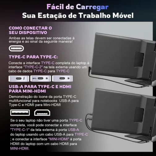 Monitor Duplo Portátil para Notebook 15.6" - Expansor de Telas Triplo com Design 360°, Tela IPS FHD 1080p 60Hz, Baixa Luz Azul, Compatível com Windows/Mac/Switch (Cabos Inclusos) - Imagem 7