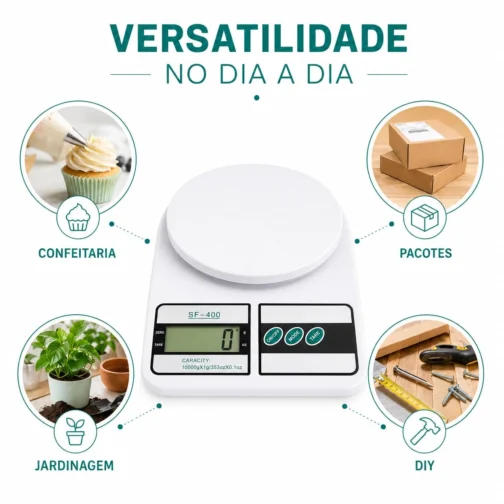 Balança Digital de Cozinha SF-400, Alta Capacidade 10kg – Precisão 1g para Receitas, Dieta Fitness e Confeitaria com Função Tara, Visor LCD e Pesagem g/oz – Branca - Imagem 5
