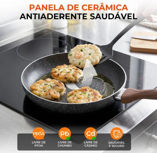Jogo de Panelas Cerâmica Antiaderente Indução 8 Peças, Conjunto Resistente, Fácil de Limpar, Preto - Imagem 5