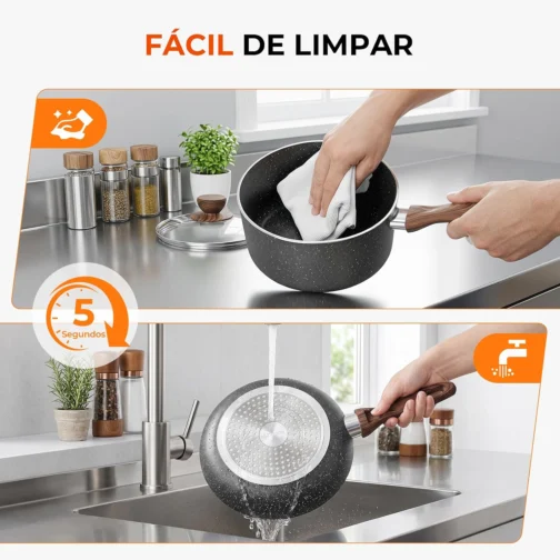 Jogo de Panelas Cerâmica Antiaderente Indução 8 Peças, Conjunto Resistente, Fácil de Limpar, Preto - Imagem 8