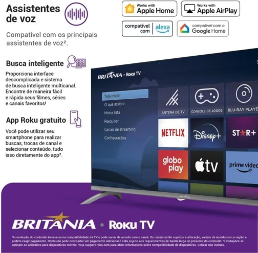 Smart TV 32" HD Britânia B32CRA Roku TV LED Wi-fi HDMI USB - Imagem 3