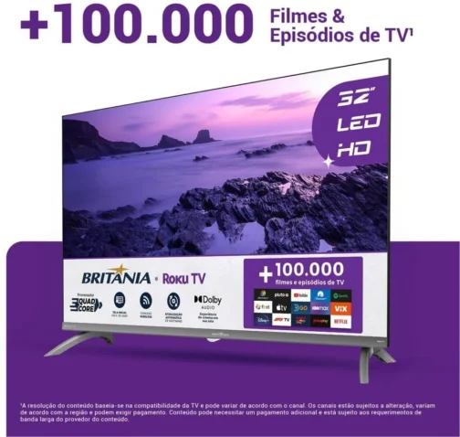 Smart TV 32" HD Britânia B32CRA Roku TV LED Wi-fi HDMI USB - Imagem 4