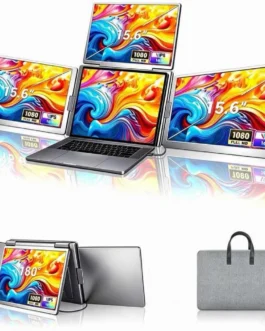Expansor Triplo p/Notebook 12-18.5″, 3 Telas IPS 15.6″ Full HD, USB-C Vídeo+Energia, Plug-and-Play, 4 Telas com Design Dobrável, Ideal para Programadores e Home Office