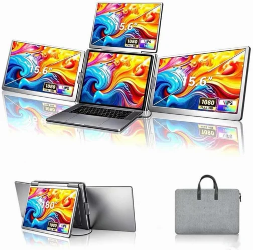 Expansor Triplo p/Notebook 12-18.5", 3 Telas IPS 15.6" Full HD, USB-C Vídeo+Energia, Plug-and-Play, 4 Telas com Design Dobrável, Ideal para Programadores e Home Office - Imagem 2