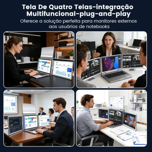 Expansor Triplo p/Notebook 12-18.5", 3 Telas IPS 15.6" Full HD, USB-C Vídeo+Energia, Plug-and-Play, 4 Telas com Design Dobrável, Ideal para Programadores e Home Office - Imagem 5