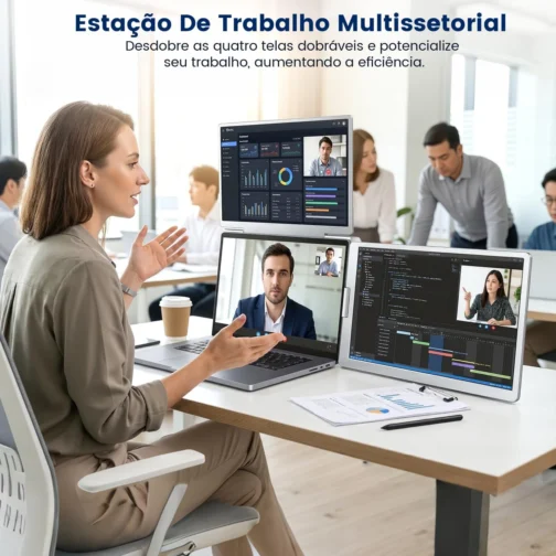 Expansor Triplo p/Notebook 12-18.5", 3 Telas IPS 15.6" Full HD, USB-C Vídeo+Energia, Plug-and-Play, 4 Telas com Design Dobrável, Ideal para Programadores e Home Office - Imagem 6