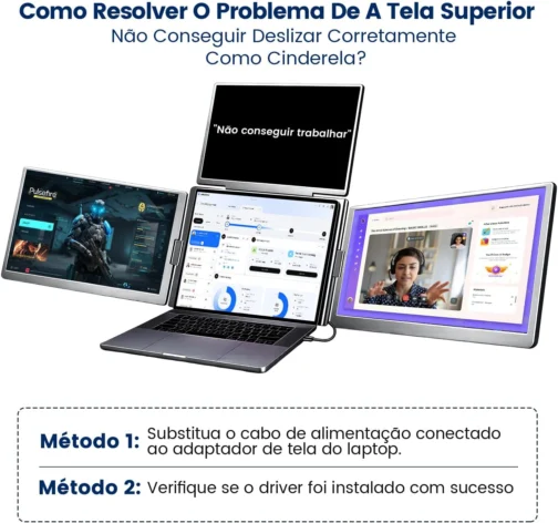 Expansor Triplo p/Notebook 12-18.5", 3 Telas IPS 15.6" Full HD, USB-C Vídeo+Energia, Plug-and-Play, 4 Telas com Design Dobrável, Ideal para Programadores e Home Office - Imagem 8