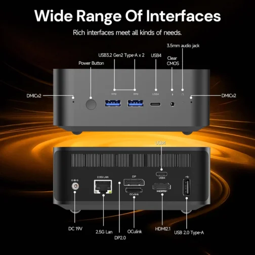Reatan AI Oculink Mini Barebone PC AMD Ryzen 7 255 (8C/16T atualizado 8745HS) Radeon 780M SEM SSD & SEM RAM & NO OS 8K Quad-Screen Display Desktop Gaming Mini Computadores WiFi 7 BT: 5.4 Alto-falante - Imagem 4