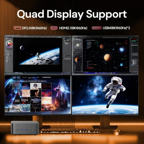 Reatan AI Oculink Mini Barebone PC AMD Ryzen 7 255 (8C/16T atualizado 8745HS) Radeon 780M SEM SSD & SEM RAM & NO OS 8K Quad-Screen Display Desktop Gaming Mini Computadores WiFi 7 BT: 5.4 Alto-falante - Imagem 6