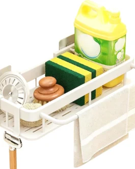 BMOX Organizador de Cozinha Sem Furo para Pia, Suporte Multifuncional com Drenagem Rápida e Acabamento Antiferrugem, Porta Esponja, Sabão e Pano de Prato, Instalação Fácil (Branco)