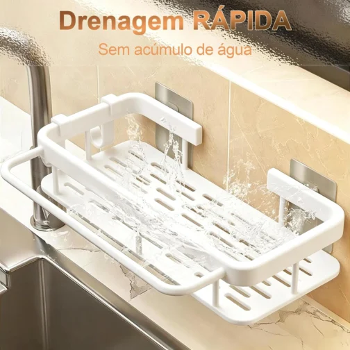 BMOX Organizador de Cozinha Sem Furo para Pia, Suporte Multifuncional com Drenagem Rápida e Acabamento Antiferrugem, Porta Esponja, Sabão e Pano de Prato, Instalação Fácil (Branco) - Imagem 6