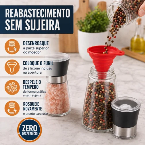 Kit 2 Moedores de Sal e Pimenta com Funil de Silicone Bertaglia - Imagem 3