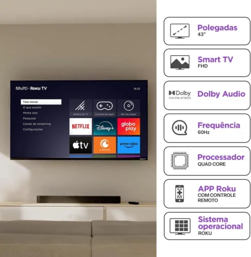 Multi Roku TV 43" Smart DLED Wi-fi 3 HDMI Compatível com Alexa e Google Home - TL056M - Imagem 3
