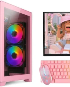PC Gamer Rosa Completo Intel i5 3470 Memoria Ram 16GB SSD 240GB Monitor Teclado Mouse Headset