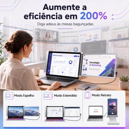 Monitor Portátil Duplo 15.6" FHD IPS USB-C HDMI para Notebook - Imagem 3
