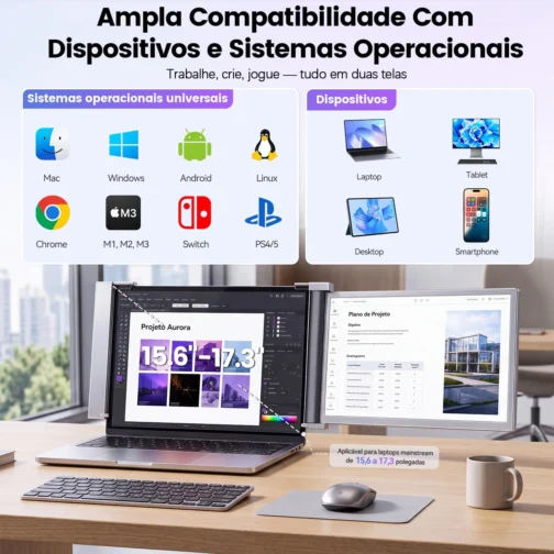 Monitor Portátil Duplo 15.6" FHD IPS USB-C HDMI para Notebook - Imagem 5