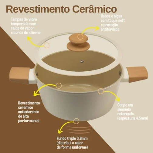 Jogo De Panelas Antiaderente Revestimento Cerâmico 4,5mm 6 Peças Elara Soft Ceram (Vanilla) - Imagem 6