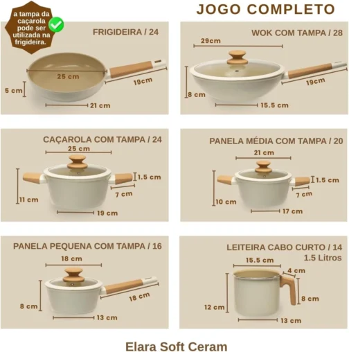 Jogo De Panelas Antiaderente Revestimento Cerâmico 4,5mm 6 Peças Elara Soft Ceram (Vanilla) - Imagem 7