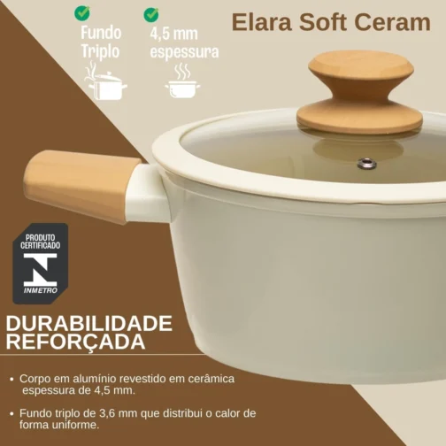 Jogo De Panelas Antiaderente Revestimento Cerâmico 4,5mm 6 Peças Elara Soft Ceram (Vanilla) - Imagem 8